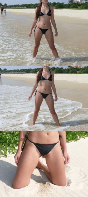 pissingbikini:Now it became fashionable to piss through the...