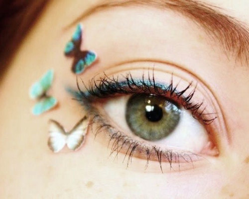 sosuperawesome:Butterfly fake eyelashes and eye decals,...