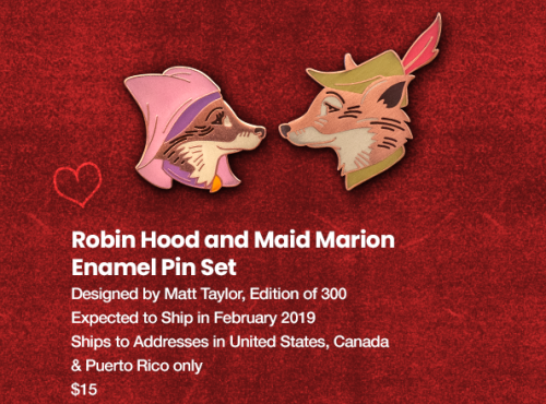 Disney Robin Hood and Maid Marion Enamel Pin Set Matt Taylor Mondo Valentine/'s