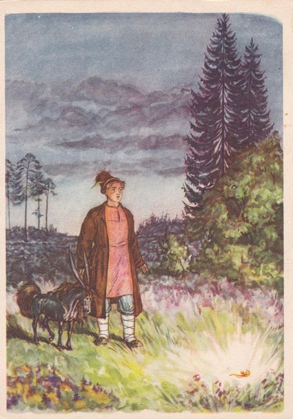 The Magic Humpbacked Horse (Russian fairy tale) illustrated by V. Milashevsky. Postcard published in 1958.
Buy here: https://etsy.me/2HM6HRC