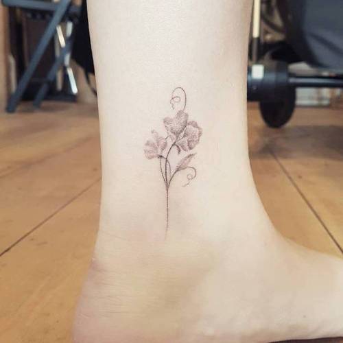 Tattoo tagged with: flower, small, tiny, sarahmarch, sweet pea, ankle, hand  poked, ifttt, little, nature 