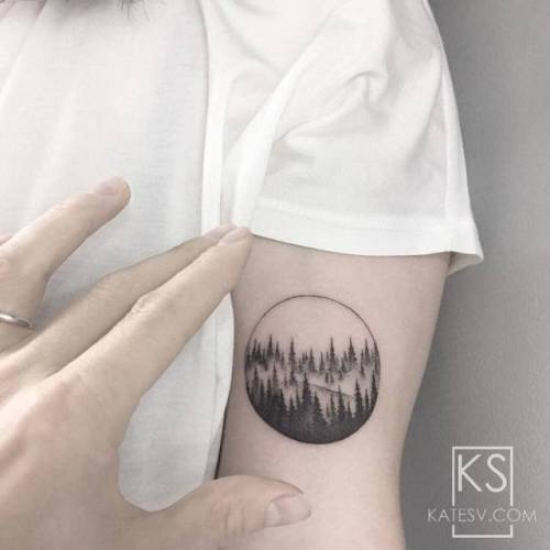By Kate Sv, done at Dot. Creative Group, Manhattan.... geometric shape;small;single needle;bicep;circle;tiny;ifttt;little;nature;katesv;forest