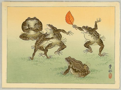 lionofchaeronea:Sumo-Wrestling Toads, Ohara Koson, ca. 1930