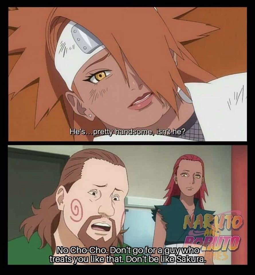 Choji doesn’t want his daughter to end up like sakura 🤣 😂. 