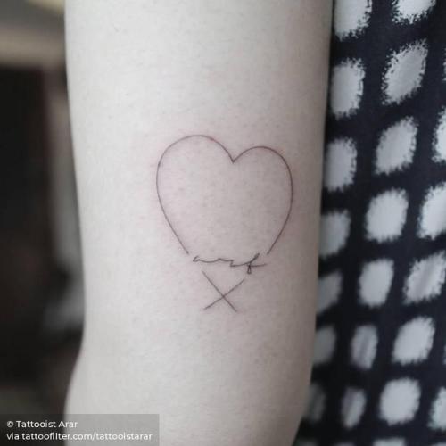 By Tattooist Arar, done in Seoul. http://ttoo.co/p/29158 fine line;tattooistarar;small;single needle;heart;line art;tricep;love;facebook;twitter;minimalist