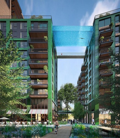 mymodernmet:<br /><br />Suspended Glass-Bottomed Pool to be a Swimmable Pathway Between Two Buildings