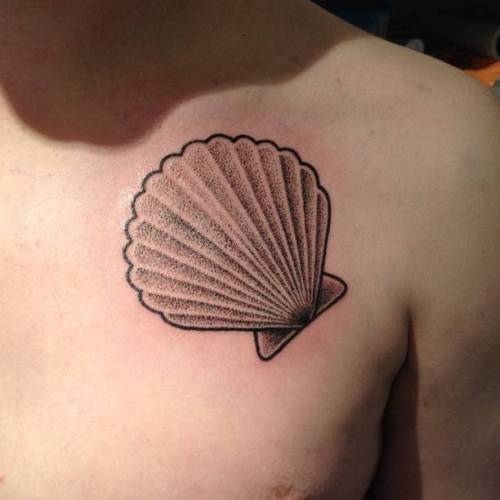 By Adam Sage, done at 1770 Tattoo, Brighton.... adamsage;small;shell;chest;hand poked;facebook;nature;twitter;ocean