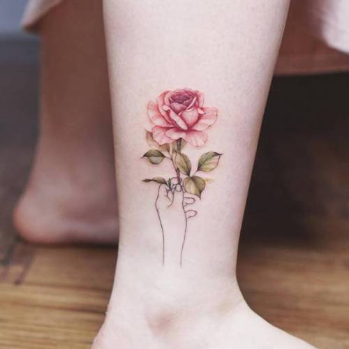 By Tattooist Silo, done in Seoul. http://ttoo.co/p/36377 flower;small;anatomy;tiny;rose;ankle;ifttt;little;nature;silo;medium size;illustrative;hand