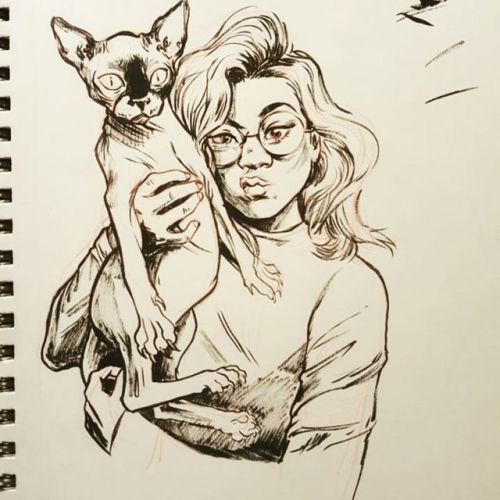 #redditgetsdrawn #sketch #inking #drybrush #sphynxcat