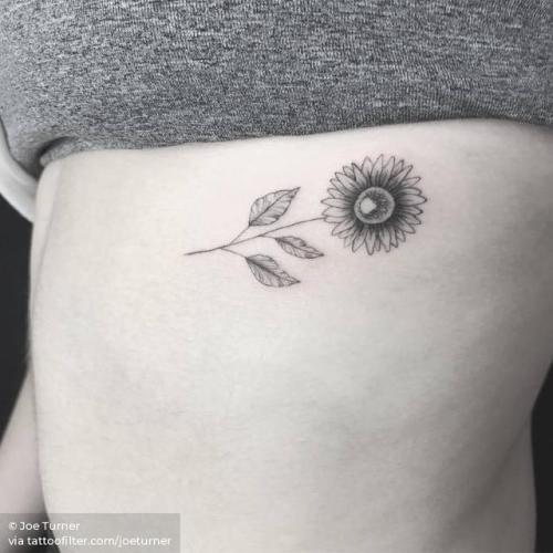 By Joe Turner, done at Lock & Key Tattoo, Worcester.... flower;sunflower;small;dog paw;single needle;joeturner;family;line art;memorial;paw;animal;rib;facebook;nature;twitter;illustrative;fine line