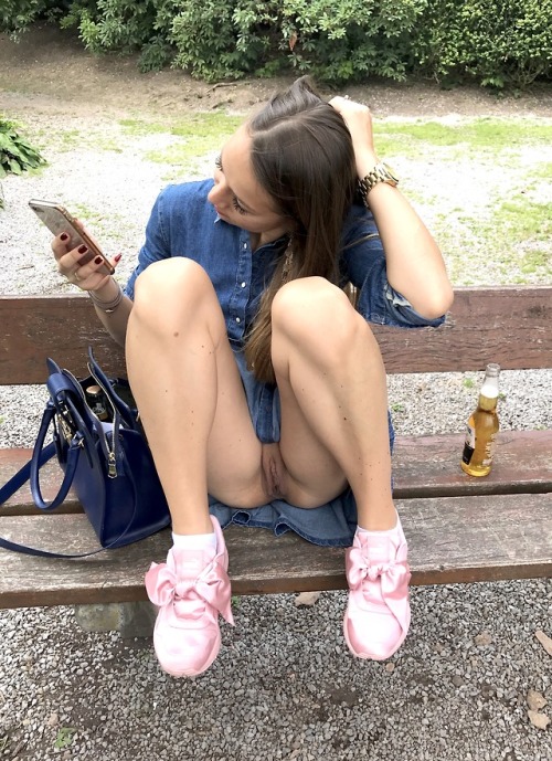 carelessinpublic:Sitting on a park bench in a short dress and...