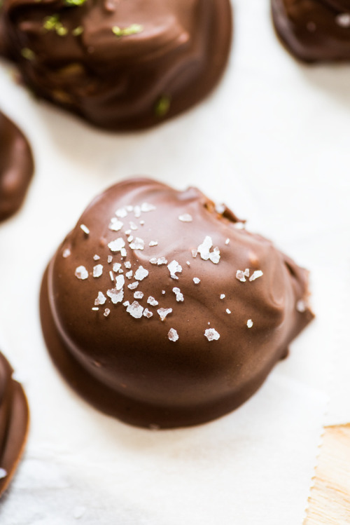 sweetoothgirl:Chocolate Covered Almond Butter Balls