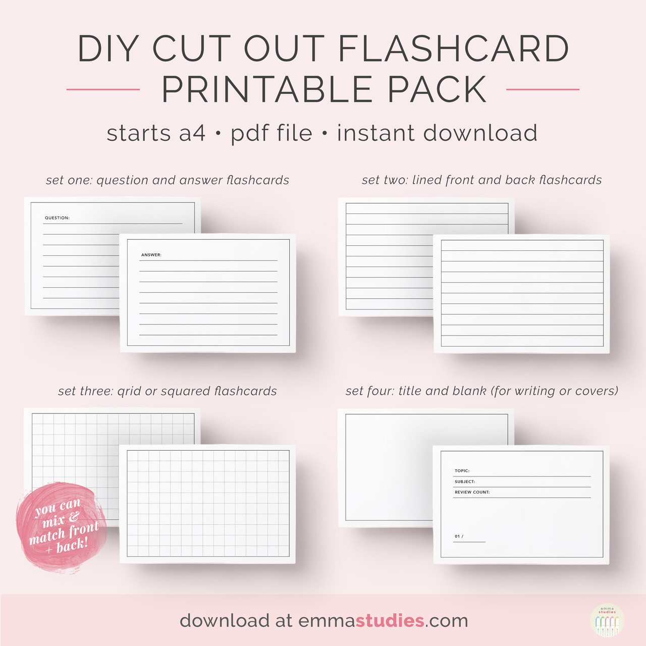 Emma S Studyblr Free Diy Flashcards Printable Pack I Ve Been