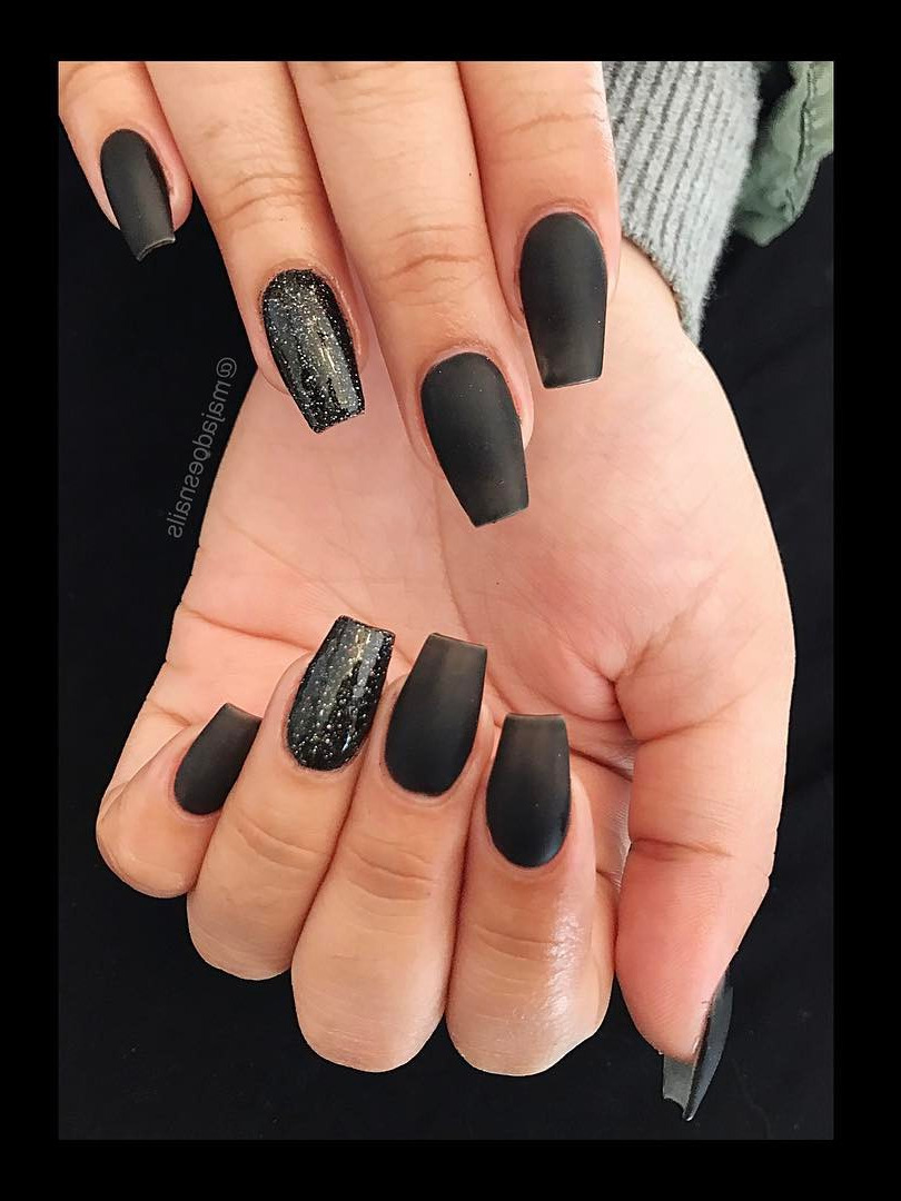 nail bar, jelly nails, diamond nails, baby blue nails, nail time Matte Black | Coffin Nails | Black Glitter 