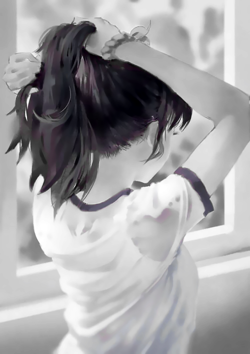 Anime girl leaning against a wall