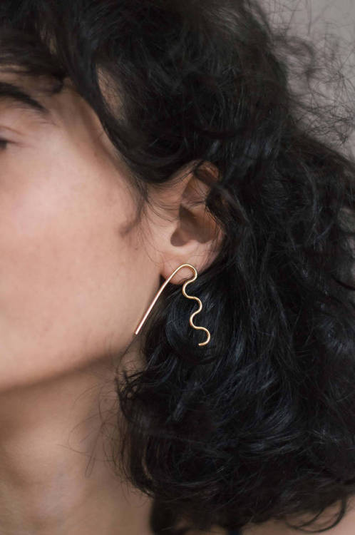 sewasong earrings modern jewelry etsy etsy.com metal metallic solid gold solid silver silver gold wire wood wooden painted paint speckle black and white retro sixties seventies organic shapes shape geometric organic shape sphere round circle