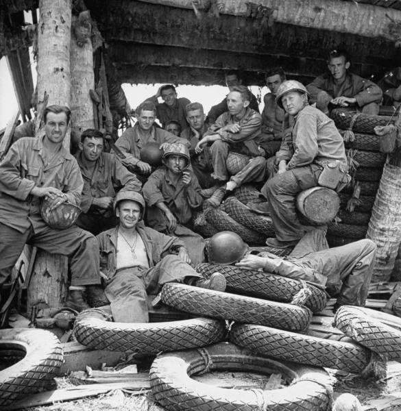 greasegunburgers:
“US Marines resting on a pile of captured Japanese tires during the fight to retake the Marshall Islands.
Location: Kwajalein, Marshall Islands
Date taken: February 1944
(Life Magazine photo)
”
Tired