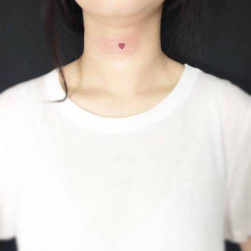 By Jing, done at Jing’s Tattoo, Queens.... jing;small;micro;heart;conventional heart;tiny;love;ifttt;little;red;minimalist;experimental;other;neck
