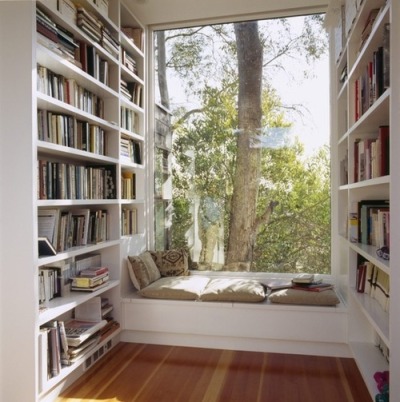 figmentdotcom:<br /><br />justastrumpet:<br /><br />Reading nooks make me blissfully happy<br /><br />If a house was made entirely of reading nooks, would they still be nooks? Follow-up question: If a house was made entirely of reading nooks, would anyone care what they were called, or would they be too busy having book-feels?<br /><br />Small Spaces to read a good book