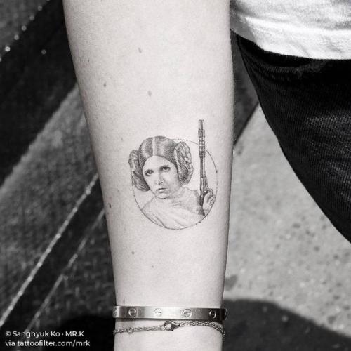 By Sanghyuk Ko · MR.K, done at Bang Bang Tattoo, Manhattan.... small;princess leia;fictional character;single needle;tiny;mrk;star wars;ifttt;little;star wars characters;inner forearm;film and book