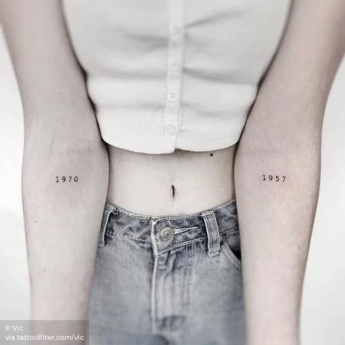 By Vic, done at Ink and Water Tattoo, Toronto.... small;individual matching;matching;birth year;micro;tiny;date;1970;ifttt;little;minimalist;inner forearm;vic;number;1957;mathematical;family
