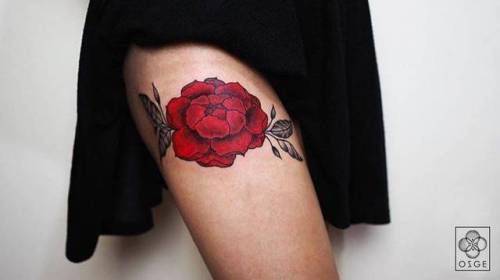 By Ozge Demir · Od Tattooing, done at Tattoom Gallery, Istanbul.... peony;flower;ozgedemir;thigh;facebook;nature;twitter;medium size;illustrative