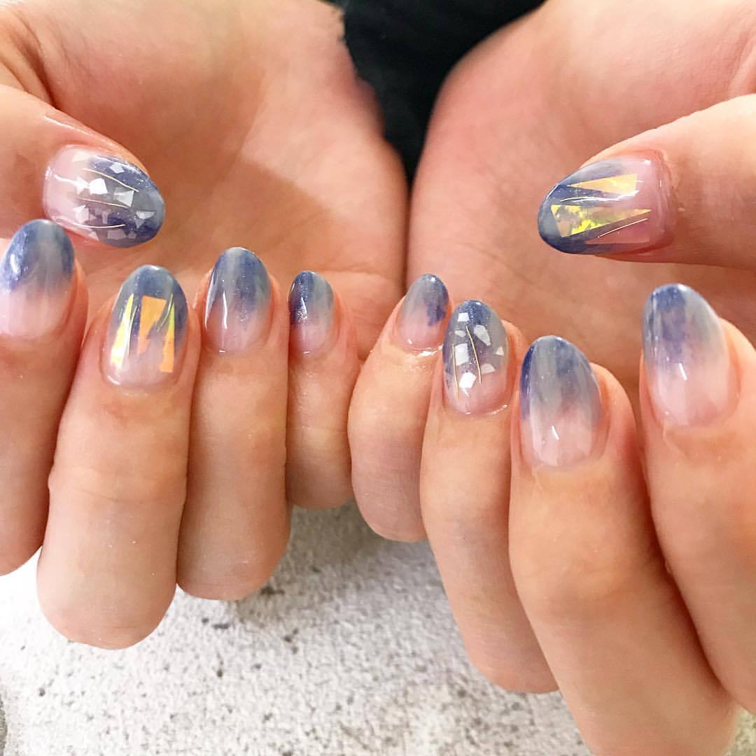 Lottie Nail ロティネイル グレーとネイビーでぬりかけネイル