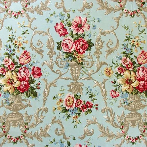 Beauty and the Harpsichord — French style vintage floral wallpaper