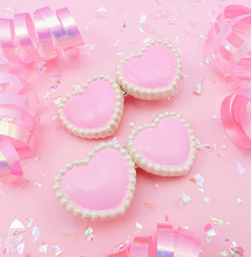 bunnyandfawn hand painted twin hearts hearts hair clips fairy kei accessory kawaii kawaii pastel yume kawaii pastel kawaii pink pastel pink pink aesthetic pastel pastel aesthetic etsy cupcake queue