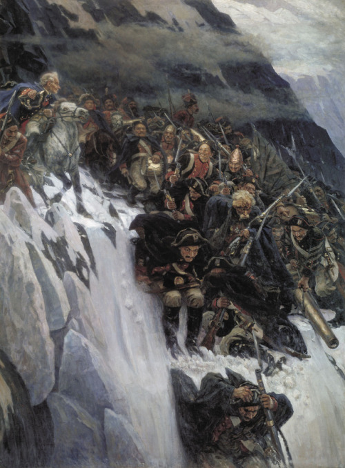 artist-surikov:Russian Troops under Suvorov Crossing the Alps,...