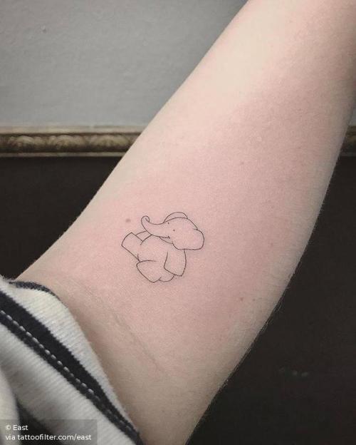 By East, done at Shamrock Social Club, West Hollywood.... elephant;good luck;fictional character;single needle;micro;line art;animal;babar;facebook;twitter;minimalist;east;inner forearm;other;film and book;fine line;cartoon character