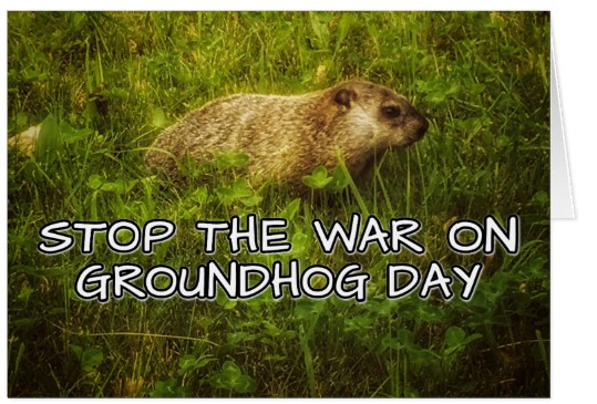 Stop the war on Groundhog Day greeting card