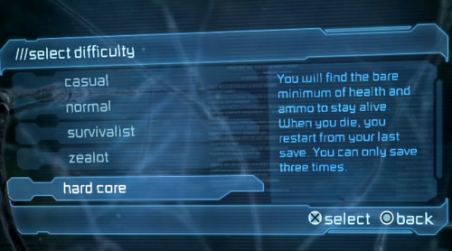 armoredtier:Dead Space 2 difficulty settings.