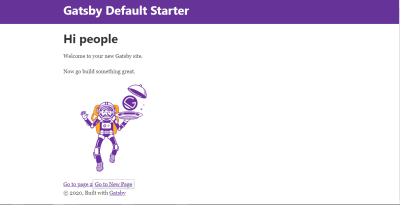 Gatsby default landing page with link to a new page