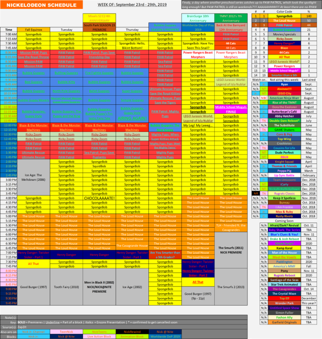 Nickelodeon Schedule Archive II... oh, and MORE! — Nick 9/23-29/2019