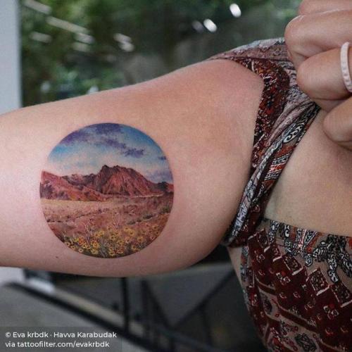 Heartshaped desert landscape tattoo by Marla Moon  Tattoogridnet