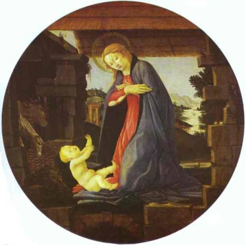 artist-botticelli:The Virgin Adoring the Child, Sandro...