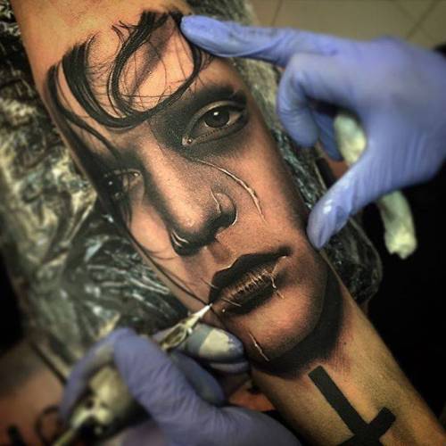 By Samuel Rico, done at Shany Tattoo, Aranjuez.... film and book;black and grey;johnny depp;patriotic;big;edward scissorhands;united states of america;character;facebook;twitter;samuelrico;portrait;inner forearm