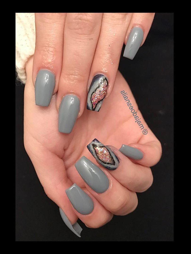 stiletto nails, nail polish remover, chrome nails, fantasy nails, summer acrylic nails Pink Geode Nail Design | Grey Coffin Nails (tips not forms) 