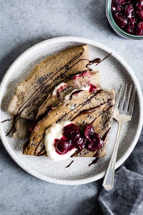 sweetoothgirl:Buckwheat Crepes with Roasted Cherries &...