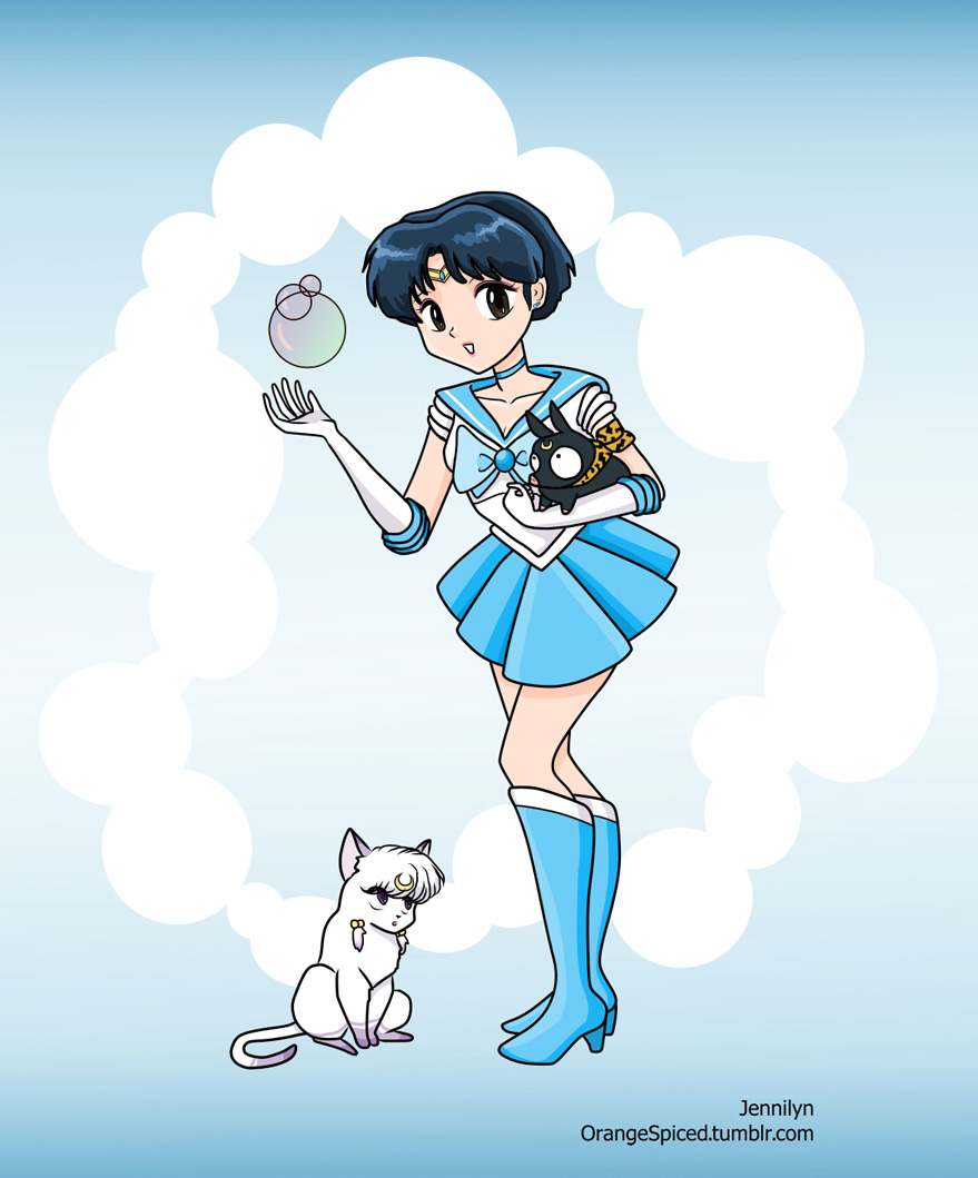 Akane Tendo as Sailor Mercury with P-chan and...