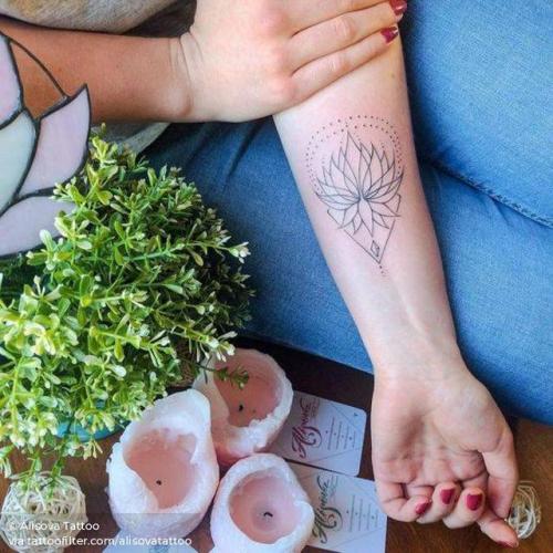 By Alisova Tattoo, done in Moscow. http://ttoo.co/p/29282 flower;fine line;lotus flower;small;alisovatattoo;line art;facebook;nature;twitter;minimalist;inner forearm;hindu;religious