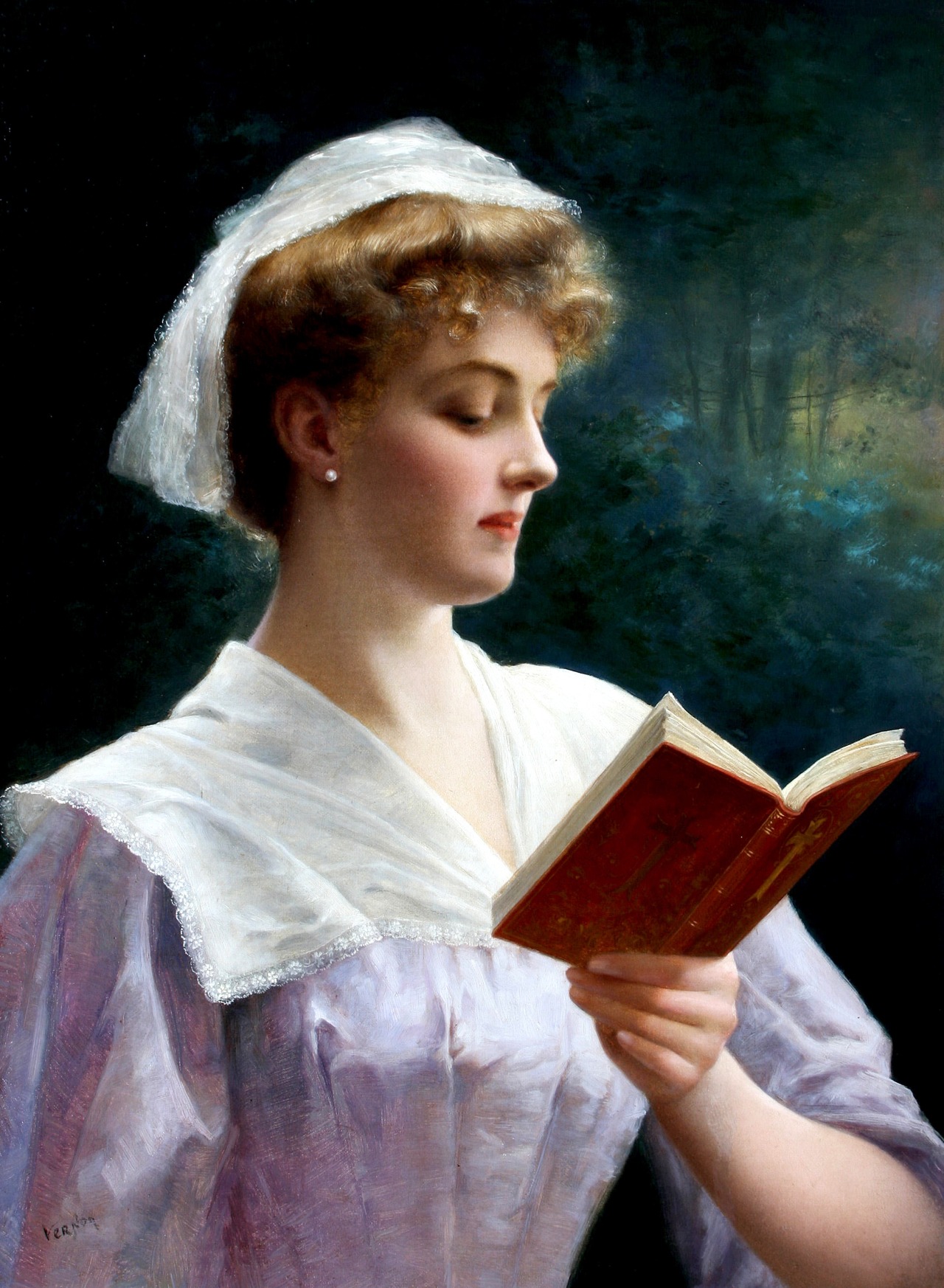Молодая дама, читающая книгу. Emile Vernon (1872-1919)