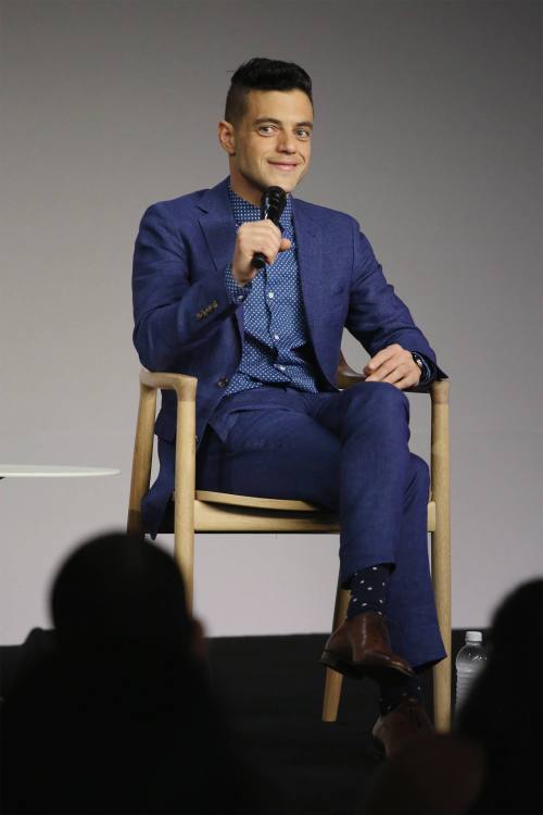 getcallaghan:Rami Malek speaks onstage during Apple Store Soho...