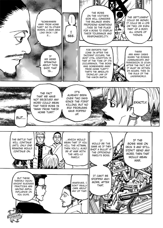 Hunter x Hunter chapter 391: The Succession Contest intensifies, Xi-Yu  family clash with Morena Prudo's men