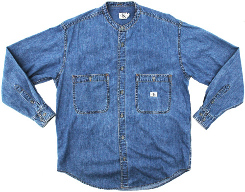 vintage calvin klein mandarin collar denim shirt menswear streetwear grubby mits
