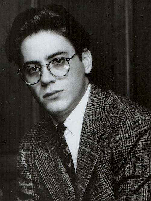 Young RDJ with glasses in black & white. - Robert Downey Jr