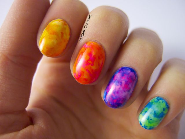Neon marbled nails with a video tutorial done for... - 10 Blank Canvases