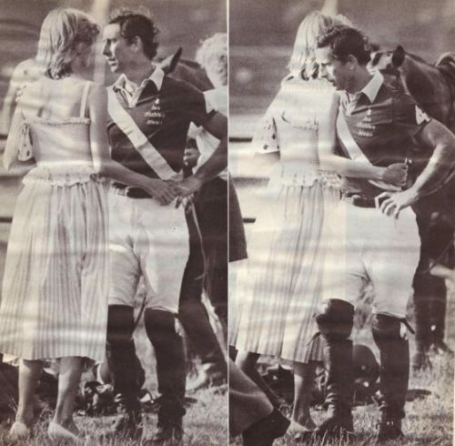 1983-07-12 Diana et Charles partagent un moment tendre lors d'un match de polo alors qu'ils approchent de leur deuxième anniversaire de mariage.