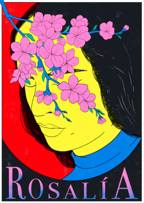 cristina daura Illustration Rosalía cheery blossom blue yellow pink red black